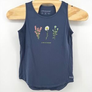 Life is Good Crusher Tank Top Medium Navy Blue Floral Wildflower S22-W10188